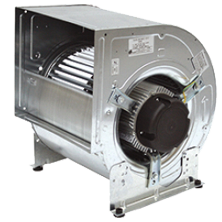 Serie BD - Dobbeltsugende centrifugalventilator med hus af galvaniseret stål. Forudkrummet ventilatorhjul af glasfiberforstærket polyamid eller galvaniseret stål