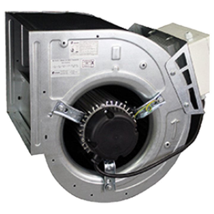 Serie BD EEC - Dobbeltsugende centrifugalventilator med hus af galvaniseret stål. Forudkrummet ventilatorhjul af glasfiberforstærket polyamid eller galvaniseret stål. EC motor, 0-10VDC/PWM regulering


