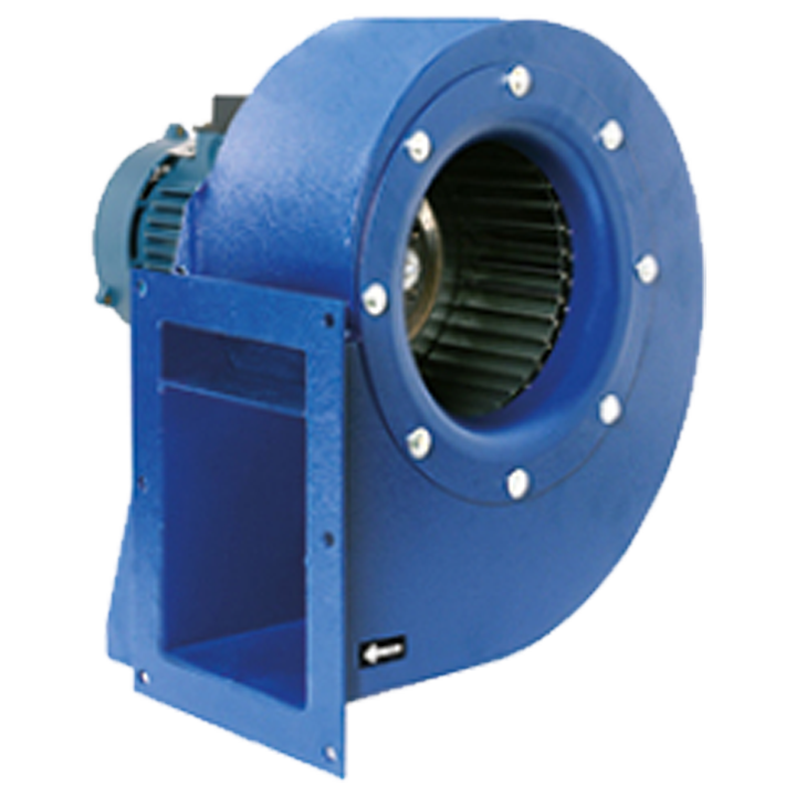 Serie MB 22/9-28/11 - Enkeltsugende centrifugalventilator med ventilatorhus af pulverlakeret pladestål og forudkrummet ventilatorhjul af galvaniseret stål. 

