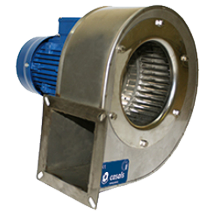 Serie MDI - Enkeltsugende centrifugalventilator med ventilatorhus og ventilatorhjul udført i rustfrit stål. Forudkrummet ventilatorhjul. 
