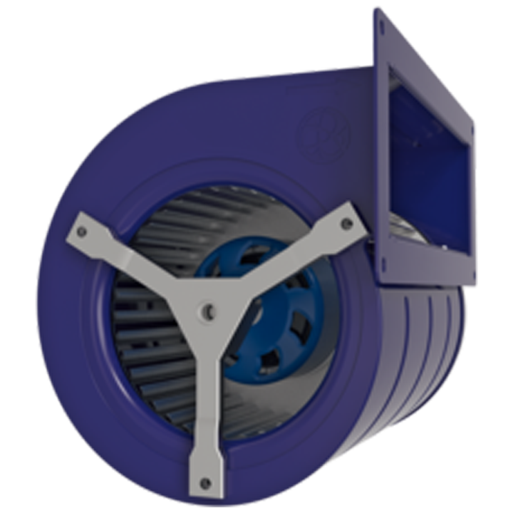 Serie DL F EC  - Dobbeltsugende centrifugalventilator med med hus af malet (Reflex Blue C) galvaniseret stål. Forudkrummet ventilatorhjul af galvaniseret stål. 

