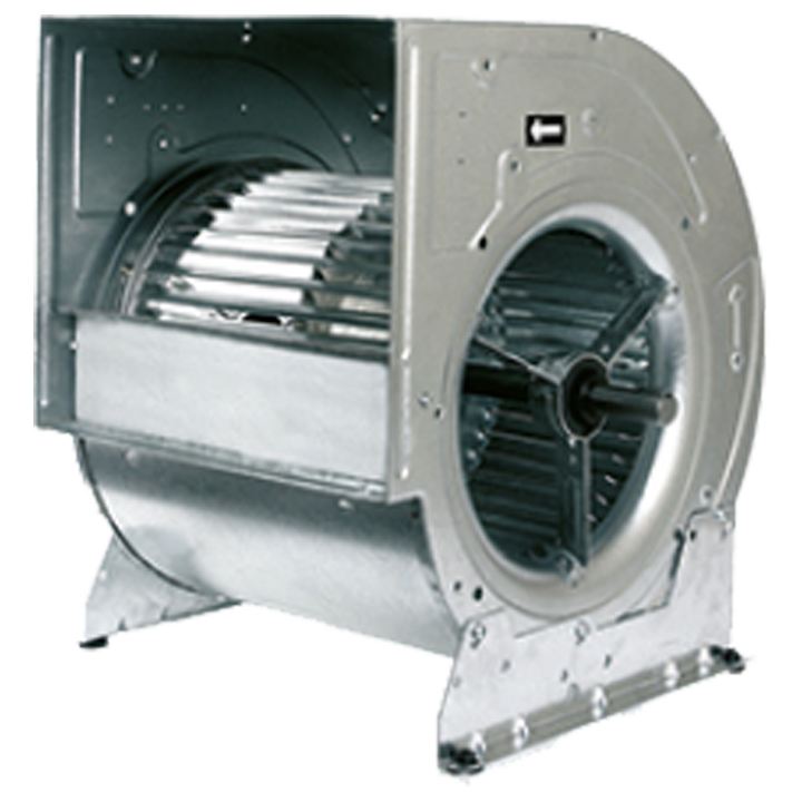 Serie BV - Dobbeltsugende centrifugalventilator for remtræk med forudkrummet ventlatorhjul. Ventilatorhus udført i galvaniseret stål. Ventilatorhjul af glasfiberforstærket polyamid eller galvaniseret stål.

