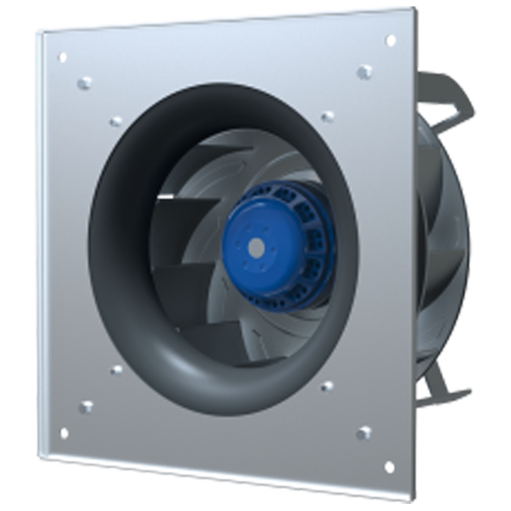 Serie GL-B - Plug-Fan med bagudkrummet ventilatorhjul. Ramme af malet (grå) stål. 