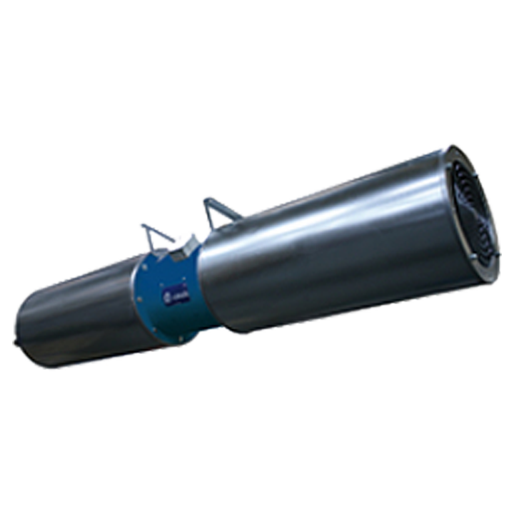 Serie JFC - Cirkulær impulsventilator med én aksialventilator og 2 lyddæmpere. Kan leveres certificeret iht. EN 12101-3 (F300 eller F400) for anvendelse til brandventilation og røgudluftning
