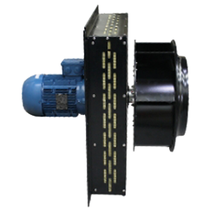 Serie CLIBOS - Plug-Fan for recirkulation af varm luft op til 250 °C. Kvadratisk ramme af kulstofstål, beskyttet mod korrosion med C3 overflade. Bagudkrummet ventilatorhjul udført i kulstofstål, sort malet. 100 mm termisk isolering.
