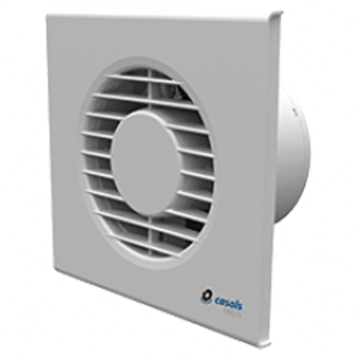 Serie ERELIS - Badeværelsesventilator med lavt lydniveau med kontraspjæld til væg- eller loftsmontering. Hus og hjul af UV resistent plast (ABS). Moderne design med meget tyndt frontpanel (17 mm).