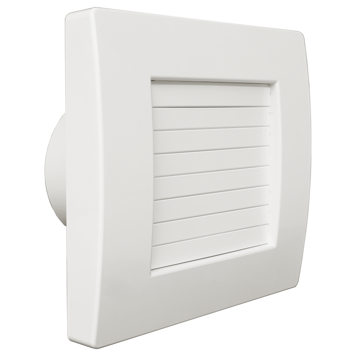 Serie QA - Badeværelsesventilator for udsugning fra badeværelser, toiletter og små rum gennem et kort rør til det fri . Kan monteres på væg, loft og vindue. Automatisk spjæld (termoaktuator). Kan leveres med indbygget timer og hygrostat
