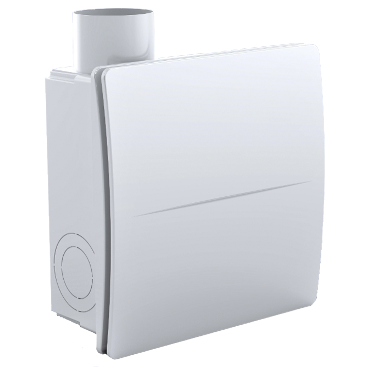Serie QXD - Kraftfuld lydisoleret badeværelsesventilator med 2-hastighedsmotor for udsugning fra badværelser, toiletter og mellemstore rum i private hjem, hoteller og kontorer gennem et længere rørsystem til det fri. Velegnet til indbygning og for samtidig udsugning fra omgivelserne, toiletkummer eller tilstødende rum. Kan leveres med indbygget timer og hygrostat
