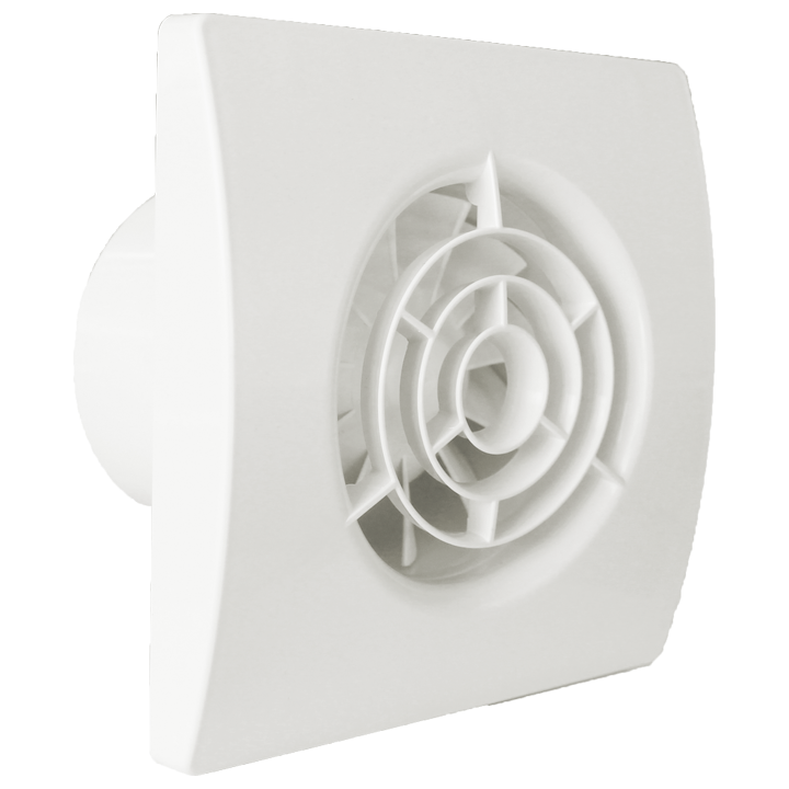 Serie QUASAR - Badeværelsesventilator med diagonalhjul for udsugning fra badeværelser, toiletter og små rum gennem mellemlangt rør til det fri. Kan monteres på væg, loft og vindue. Kan leveres med indbygget timer og 2 hastighedsmotor
