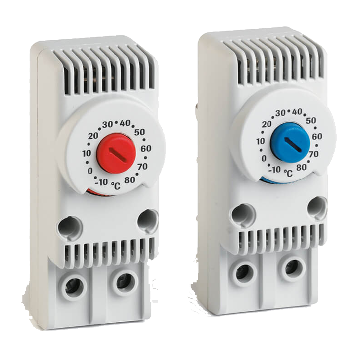 Termostater - Bimetalliske termostater for anvendelse i bl.a. skabs- og tavleanlæg. Termostaterne tilbydes som enkelte termostater eller dobbelte termostater for samtidig kontrol og opvarmning, køling eller signalgivere. 
