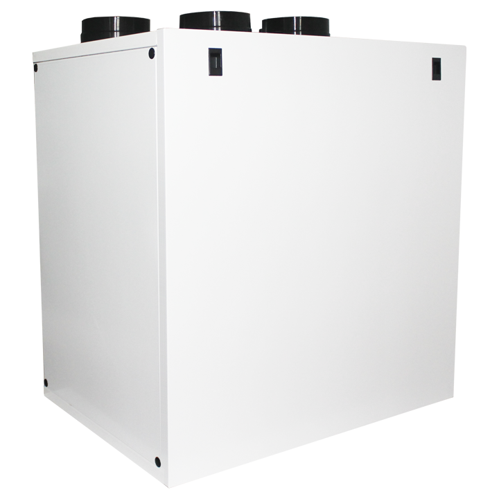 Serie QR550A - Kompakt varmegenvindingsaggregat med højeffektiv modstrømsveksler for ventilation af hele boligen. Vertikalt flow. Aggregatets kabinet er af eoxy malet (RAL 9010) galvaniseret stål, som sikrer en holdbar og robust konstruktion. Den interne struktur er af EPP (ekspanderet polypropylen), som reducerer lydudstrålingen og maksimerer lufttætheden og den termiske isolation. For boliger op til ca. 385 m2

