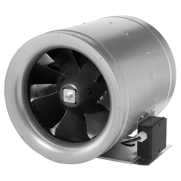 Serie EL E - Rørventilatorer med ventilatorhus udført i plast (≤Ø200 mm) og udført i galvaniseret stål eller aluminium (>Ø200 mm). Diagonalhjul med tredimensionelle ledeskovle. Inklusive monteringsbeslag. 