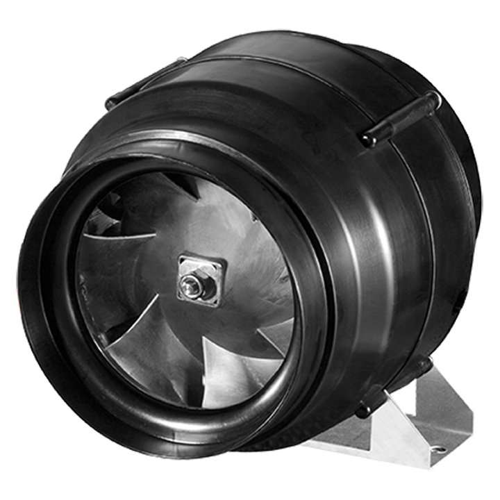 Serie EL M - Rørventilator med ventilatorhus udført i plast (≤Ø200 mm) og udført i galvaniseret stål (Ø250 mm). Diagonalhjul med tredimensionelle ledeskovle. Inklusive monteringsbeslag