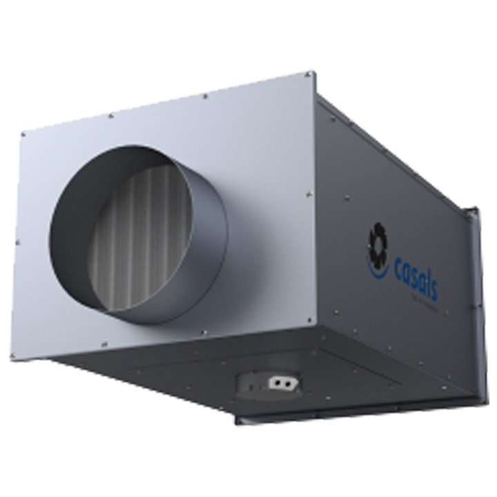 Serie SBC-3 FILTER EEC - Rørventilator med ventilatorboks af galavniseret stål. Leveres med 1 stk. integretet filter ISO Coarse 65% (G4) eller 2 stk. integrerede filtre ISO Coarse 65% (G4) + ISO ePM1 65% (F7)