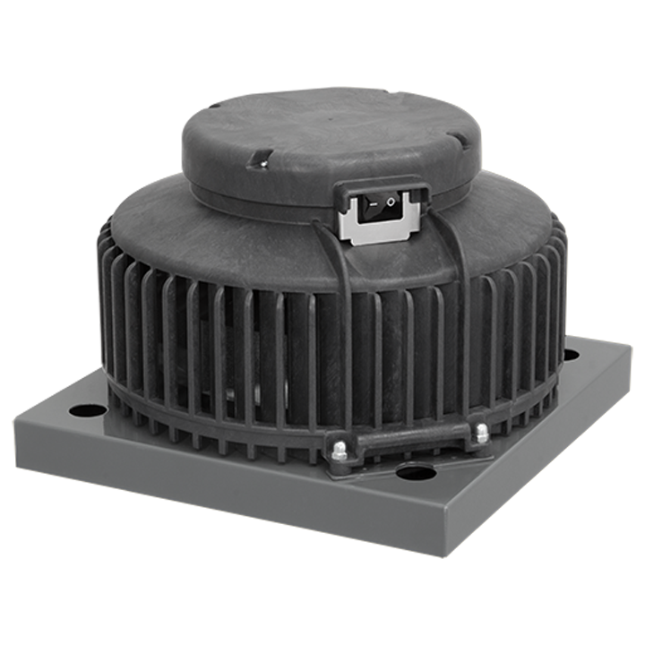 Serie DHA P (PLAST) - Serie DHA (plast) Tagventilator med ventilatorhus af vejrbestandigt plast ASA, RAL 7012 og bagudkrummet ventilatorhjul. Horisontalt afkast